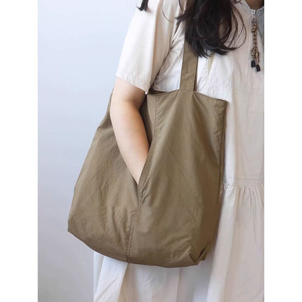 Light Brown Women's Minimalist Nylon Tote Bag Ultra Lightweight Shoulder Shopper Large Capacity Fits A4 Documents for Work and School.