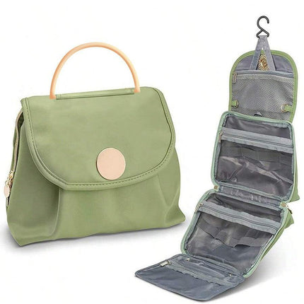 Green Large Hanging Toiletry Bag Waterproof Travel Cosmetic Organiser with Sturdy Hook 4 Compartments Makeup Wash Case for Women and Men.