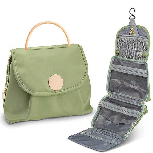 Green Large Hanging Toiletry Bag Waterproof Travel Cosmetic Organiser with Sturdy Hook 4 Compartments Makeup Wash Case for Women and Men.