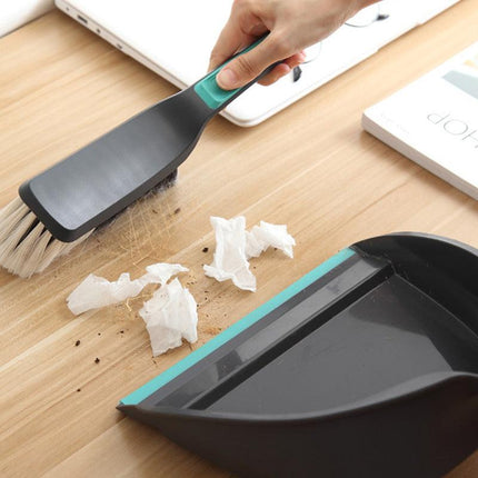 2-Piece Handheld Dustpan and Brush Set Mini Broom with Soft Rubber Lip for Kitchen Desktop Car and Camping Cleaning.