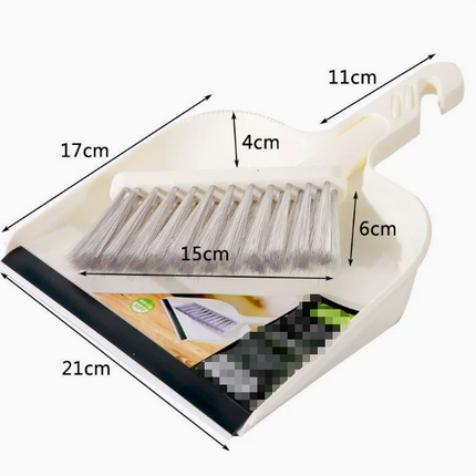 Beige Mini Dustpan and Brush Set Handheld Sweeping Broom with Rubber Lip for Desktop Kitchen Car and Camping Cleaning.