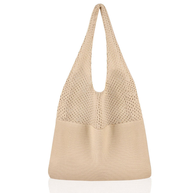 Brown Women's Large Mesh Beach Tote Bag Boho Crochet Shoulder Shopper Reusable Eco Grocery Net Bag for Summer Travel and Markets.