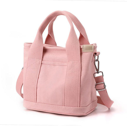 Pink Small Canvas Tote Bag Crossbody Lunch Handbag with Adjustable Strap Fits 9.7 Inch Tablet for Women Daily Work and Travel.
