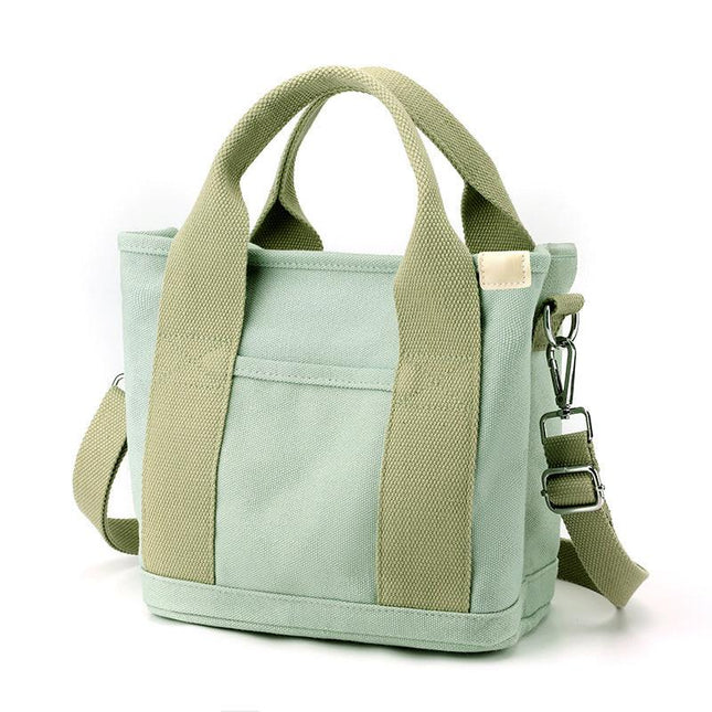 Green Small Canvas Tote Bag Crossbody Lunch Handbag with Adjustable Strap Fits 9.7 Inch Tablet for Women Daily Work and Travel.
