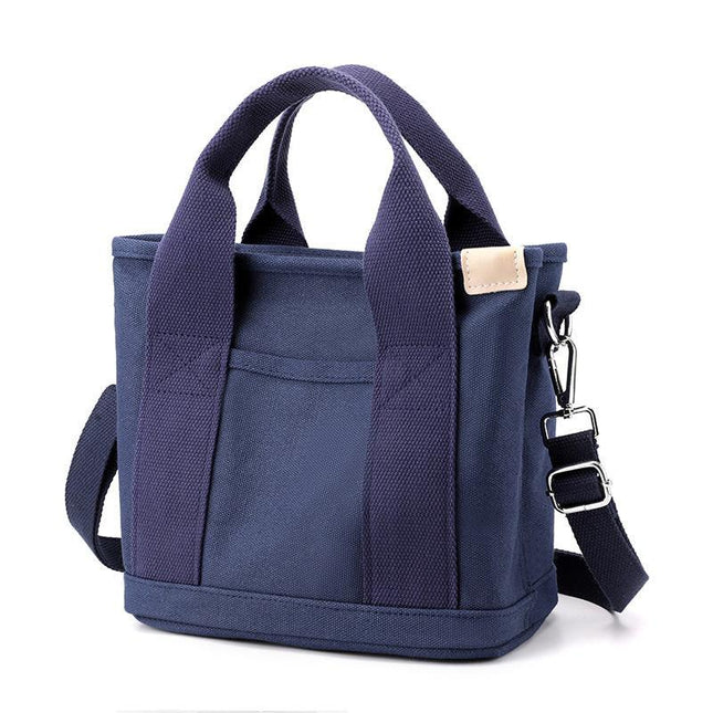 Navy Blue Small Canvas Tote Bag Crossbody Lunch Handbag with Adjustable Strap Fits 9.7 Inch Tablet for Women Daily Work and Travel.