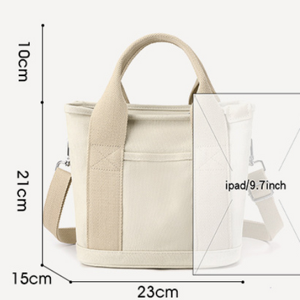 Navy Blue Small Canvas Tote Bag Crossbody Lunch Handbag with Adjustable Strap Fits 9.7 Inch Tablet for Women Daily Work and Travel.