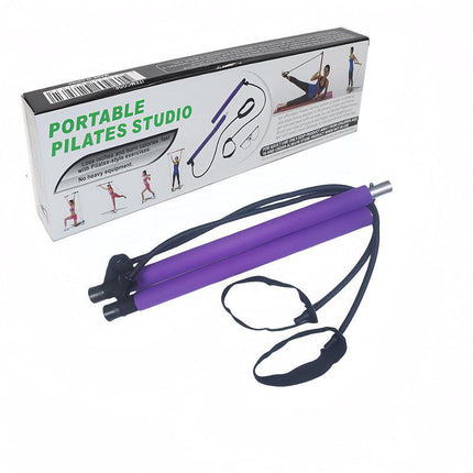 Purple Portable Pilates Bar Kit with Resistance Bands Detachable Toning Stick for Home Gym Yoga & Stretching - Durable Metal Core.