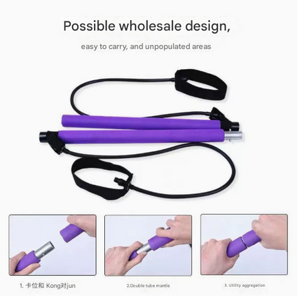 Purple Portable Pilates Bar Kit with Resistance Bands Detachable Toning Stick for Home Gym Yoga & Stretching - Durable Metal Core.