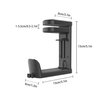 White Under Desk Headphone Hanger Clamp 360 Degree Rotating - Adjustable Headset Holder Hook with Cable Organiser for Home Office & Gaming Setup (Fits 1-5.5cm Desks).
