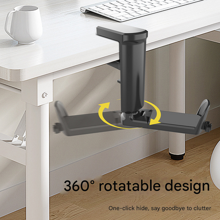 White Under Desk Headphone Hanger Clamp 360 Degree Rotating - Adjustable Headset Holder Hook with Cable Organiser for Home Office & Gaming Setup (Fits 1-5.5cm Desks).