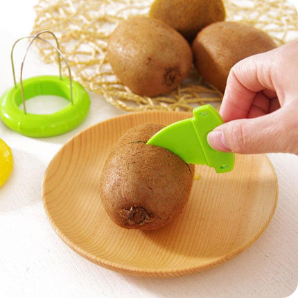Green 4 Pack Kiwi Fruit Cutter and Peeler Tool with Detachable Knife - Stainless Steel Wire Slicer for Dragon Fruit & Soft Fruits - Mess-Free Kitchen Gadget.
