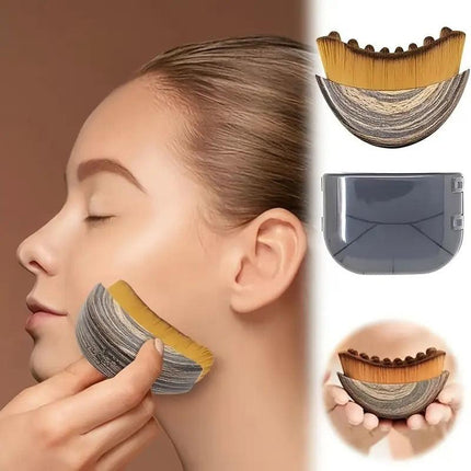Two-piece Facial Contour and Massage Brush with Storage Case - Soft High-Density Bristles for Face Neck & Lymphatic Care - Portable Ergonomic Design (Wood Pattern).