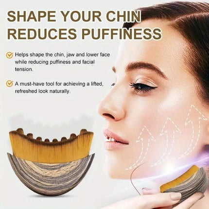 Two-piece Facial Contour and Massage Brush with Storage Case - Soft High-Density Bristles for Face Neck & Lymphatic Care - Portable Ergonomic Design (Wood Pattern).