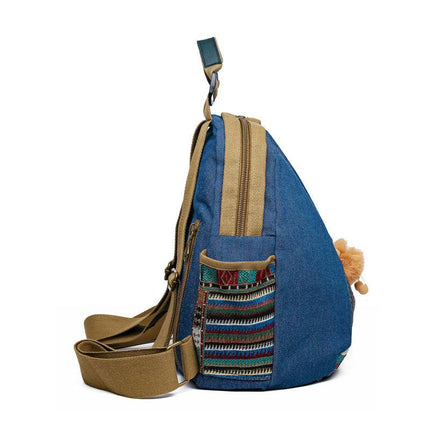 Vintage Denim Backpack with Boho Embroidery - Spacious Lightweight Daypack for Women - Casual Canvas Rucksack for Travel, School & Festivals (39cm Height).