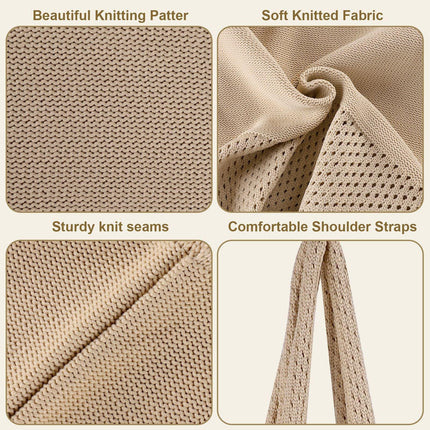 White Women's Large Mesh Beach Tote Bag Boho Crochet Shoulder Shopper Reusable Eco Grocery Net Bag for Summer Travel and Markets.