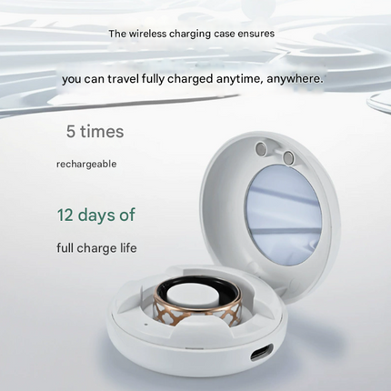 10# Striped Gold Smart Health Ring Tracker with Wireless Charging Case - Titanium Steel Fitness Wearable for Heart Rate, Sleep & Blood Oxygen Monitoring - Waterproof Wellness Device.