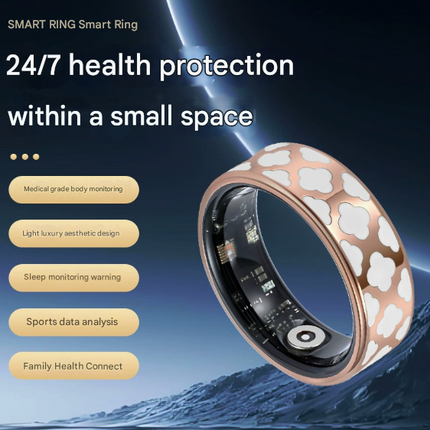 13# Striped Gold Smart Health Ring Tracker with Wireless Charging Case - Titanium Steel Fitness Wearable for Heart Rate, Sleep & Blood Oxygen Monitoring - Waterproof Wellness Device.