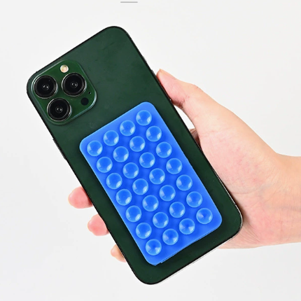 Dark Blue 10 Pack Rectangular Silicone Suction Phone Mount Holder - 28 Cup Adhesive Sticky Pad for Hands-Free Selfies & Videos - Universal Grip for Mirrors & Glass.