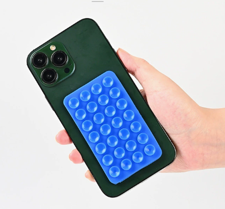 Dark Blue 10 Pack Rectangular Silicone Suction Phone Mount Holder - 28 Cup Adhesive Sticky Pad for Hands-Free Selfies & Videos - Universal Grip for Mirrors & Glass.