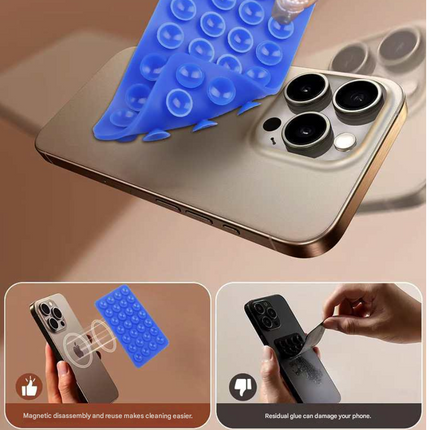Dark Blue 10 Pack Rectangular Silicone Suction Phone Mount Holder - 28 Cup Adhesive Sticky Pad for Hands-Free Selfies & Videos - Universal Grip for Mirrors & Glass.