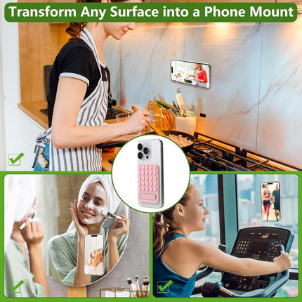 Light Purple 4 Pack Silicone Suction Phone Mount with Foldable Kickstand - Adhesive Sticky Grip Pad for Mirrors & Glass - 2-in-1 Hands-Free Holder for Content Creation.