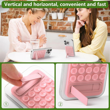 Light Purple 4 Pack Silicone Suction Phone Mount with Foldable Kickstand - Adhesive Sticky Grip Pad for Mirrors & Glass - 2-in-1 Hands-Free Holder for Content Creation.
