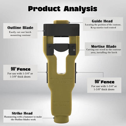 Door Latch Mortise Tool 25mm - Precision Woodworking Jig for Lock Faceplate Installation - Hammer-Driven Chisel Mortiser for DIY & Carpentry (165mm Length).