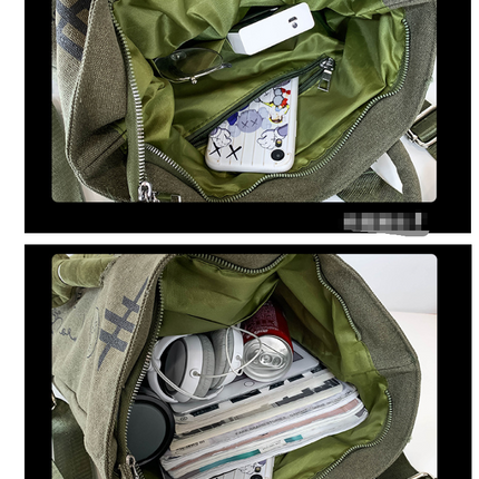 Green 3D Frog Graffiti Canvas Backpack Large Capacity 37x40cm School Bag for Students and Uni Students - Creative Aesthetic Rucksack.