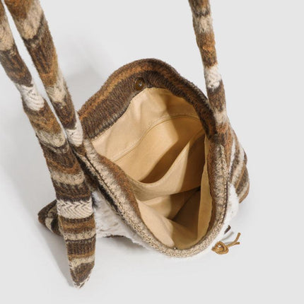 Women's Fur Splicing Large Tote Bag Wool Knit Shoulder Crossbody Bag for Casual Commute 40x36cm.