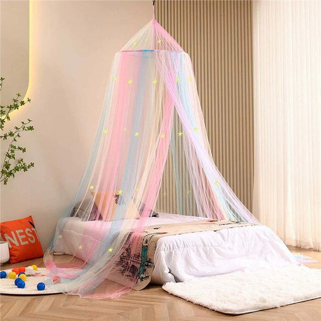 Colorful Glow-in-the-Dark Stars Princess Bed Canopy Mosquito Net for King Queen Beds 250cm Height Extra Large 12m Circumference Australian Decor.