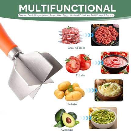 304 Stainless Steel Meat Chopper and Ground Beef Masher - 19cm Heat Resistant Kitchen Tool for Aussie Home Cooking and Meal Prep.