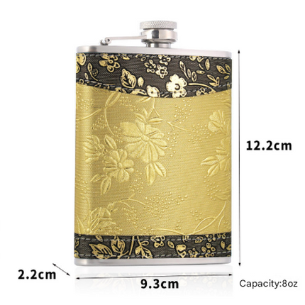 8oz Stainless Steel Hip Flask Gift Set with Elegant Floral Pattern and 2 Cups Plus Funnel for Outdoor Camping and Gifting.