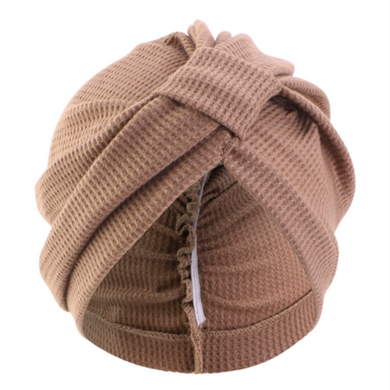 Khaki 3 Pack Women's Cotton Waffle Knit Turban Headwrap - Thickened Indian Style Beanie Cap - One Size Fits All for Australian Daily Wear.