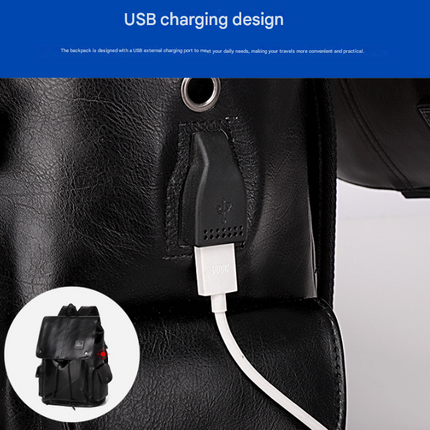 Dark Brown Men's Fashion PU Leather Backpack - Large Capacity 42cm Laptop Rucksack for University, Travel and Casual Business Use.