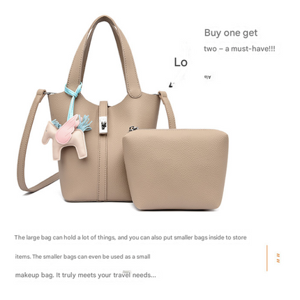 Brown Women's Small PU Leather Bucket Bag with Secure Lock and Horse Charm - 20cm Compact Crossbody Handbag for Everyday Use.