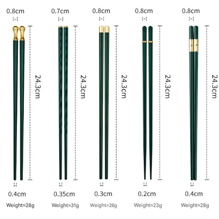 Two-piece Set Premium Alloy Chopsticks Set of 5 Pairs - 24.3cm Black and Gold Luxury Reusable Utensils for Modern Australian Dining.