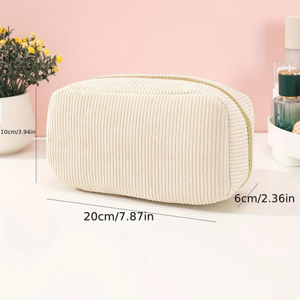 Pink Corduroy Cosmetic Bag Large Capacity 20cm Makeup Pouch for Lipstick Jewelry and Keys - Soft Portable Travel Toiletry Organiser.