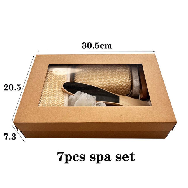 7pcs Natural Spa Bath Gift Set - Includes Body Brush, Sisal Loofah, Pumice Stone and Scrubber - Luxury Home Body Care Kit for Gifting.