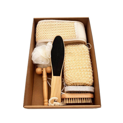 7pcs Natural Spa Bath Gift Set - Includes Body Brush, Sisal Loofah, Pumice Stone and Scrubber - Luxury Home Body Care Kit for Gifting.