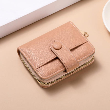 Pink Women's Short PU Leather Wallet 2 Pack - Fashion Lychee Grain Purse with Multi Card Slots and Zipper Coin Pocket - Compact Organiser for Daily Use.