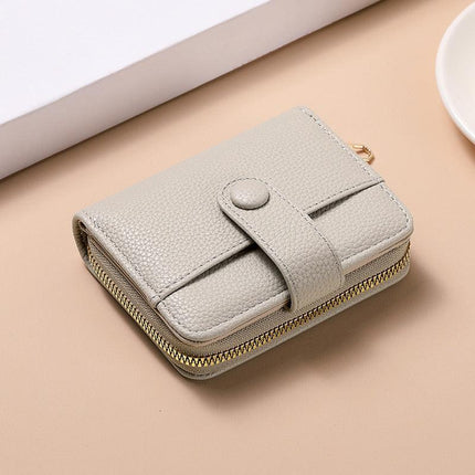 Grey Women's Short PU Leather Wallet 2 Pack - Fashion Lychee Grain Purse with Multi Card Slots and Zipper Coin Pocket - Compact Organiser for Daily Use.