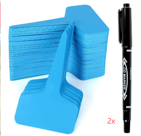 Blue 200 Pack Waterproof Plant Labels T-Type Garden Tags with 2 Marking Pens for Succulents Flowers Seedlings and Aussie Home Gardening Identification.