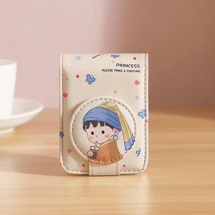Girl 2 Pack Mini Lipstick Case with Mirror Cute Design Small Makeup Pouch 9.5cm for Handbag Travel Portable Storage.