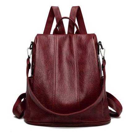 Red Women's Anti-Theft Backpack Purse Soft Faux Leather Convertible Rucksack Shoulder Bag Large Capacity 31cm for Travel Work Daily Use.