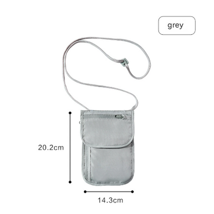 Grey 2 Pack RFID Blocking Travel Neck Pouch Passport Holder & Document Organiser Water Resistant Hidden Security Wallet for International Travel.
