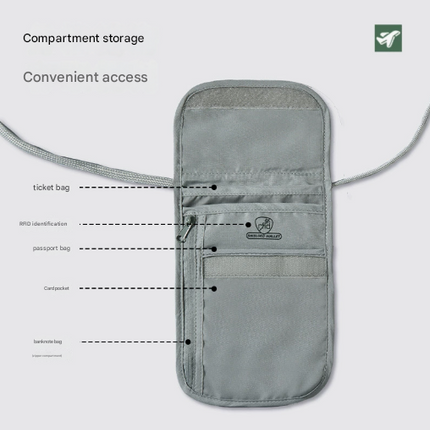 Grey 2 Pack RFID Blocking Travel Neck Pouch Passport Holder & Document Organiser Water Resistant Hidden Security Wallet for International Travel.