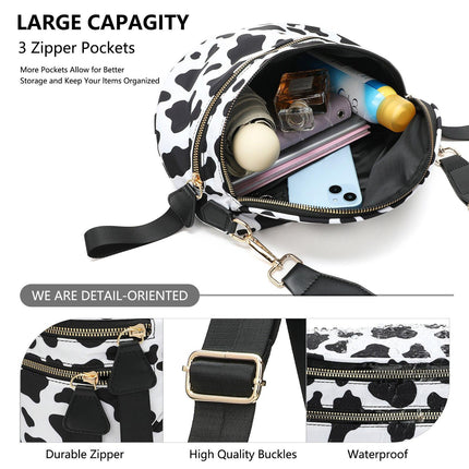 Black-and-white Checkered Pattern Women's Large Crescent Crossbody Bag Lightweight Oxford Cloth Shoulder Sling Purse Adjustable Strap for Travel Gym & Daily Use.