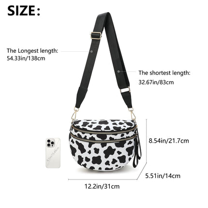 White-and-beige Checkered Pattern Women's Large Crescent Crossbody Bag Lightweight Oxford Cloth Shoulder Sling Purse Adjustable Strap for Travel Gym & Daily Use.