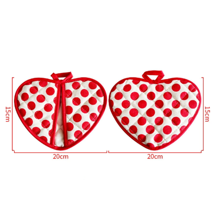 Red 2 Pack Heart Shaped Oven Mitts Heat Resistant Cotton Pot Holders Double Layer Thick Insulation Kitchen Gloves for Baking Cooking.
