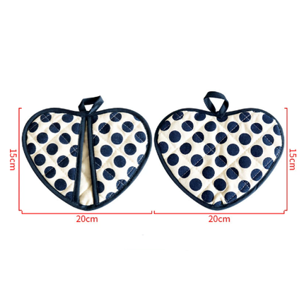Blue 2 Pack Heart Shaped Oven Mitts Heat Resistant Cotton Pot Holders Double Layer Thick Insulation Kitchen Gloves for Baking Cooking.
